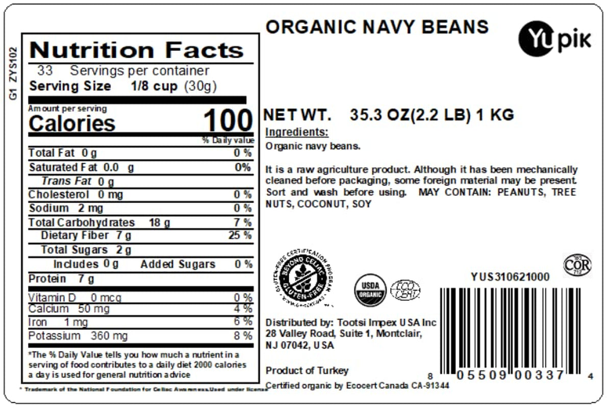 Organic Navy Beans, 2.2 Lb, Non-Gmo, Vegan, Gluten-Free