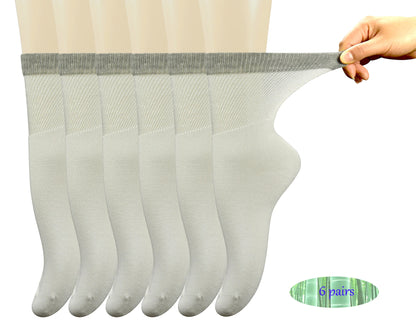 Womens Bamboo Diabetic Crew Socks with Seamless Toe,6 Pairs Size 9-11