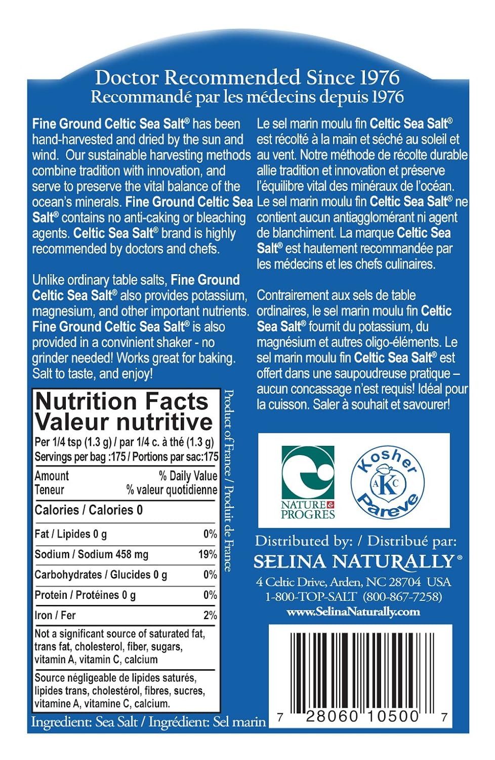 Celtic Sea Salt Fine  0.5 Pounds