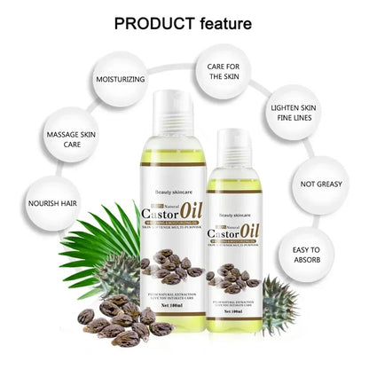 Skin Care Pure Natural Castor Bean Essential Oil Anti-Aging Lymphatic Detox Oil SPA Suitable for Body Relaxing Massage Oil