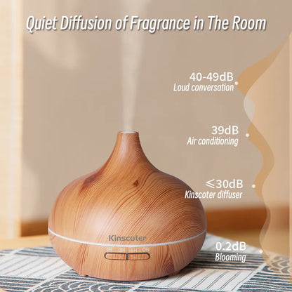 High Quality 500Ml Aromatherapy Essential Oil Diffuser Wood Grain Remote Control Ultrasonic Air Humidifier with 7 Colors Light