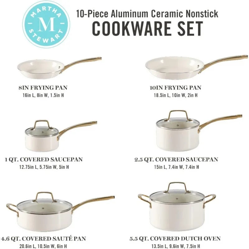 Premium Nonstick PFA Free Ceramic 10 Piece Pots and Pans Cookware Set