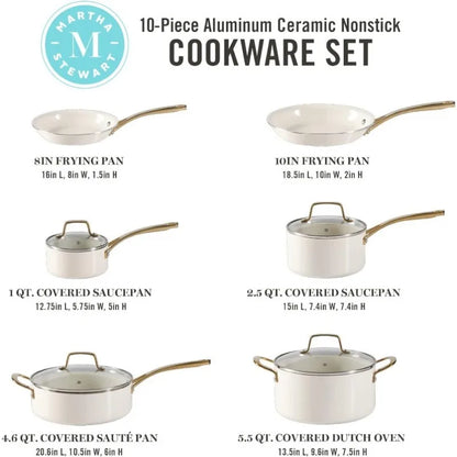 Premium Nonstick PFA Free Ceramic 10 Piece Pots and Pans Cookware Set