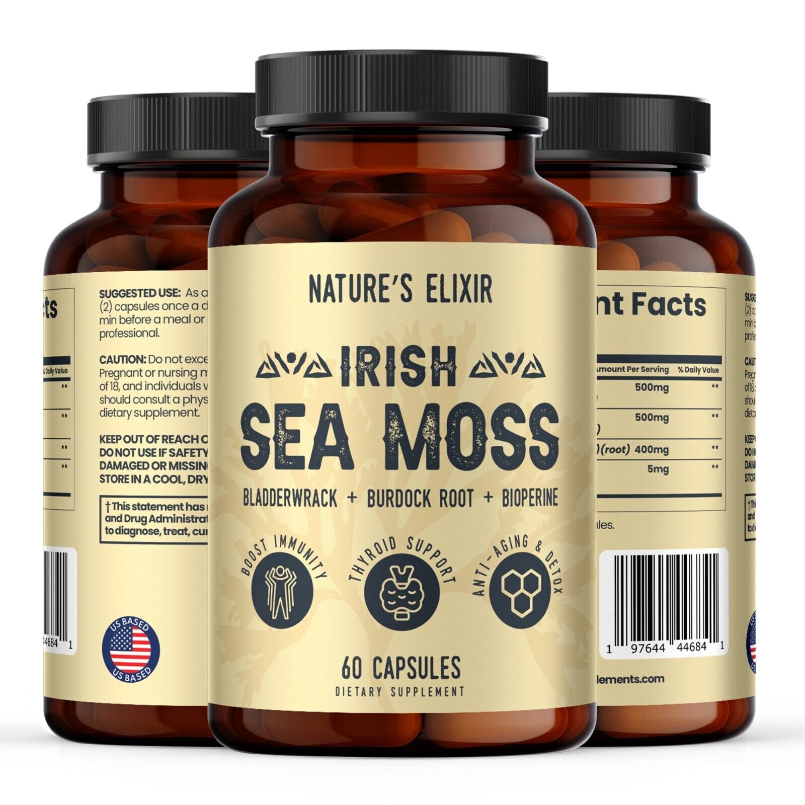 USDA Organic Sea Moss Capsules - Pure Irish Sea Moss Bladderwrack Burdock Root