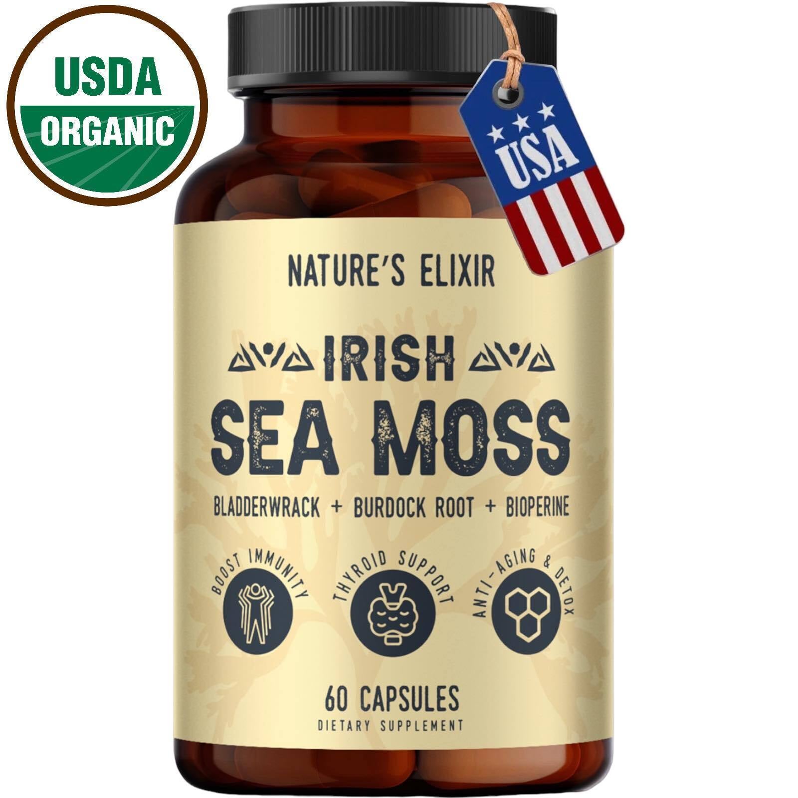 USDA Organic Sea Moss Capsules - Pure Irish Sea Moss Bladderwrack Burdock Root