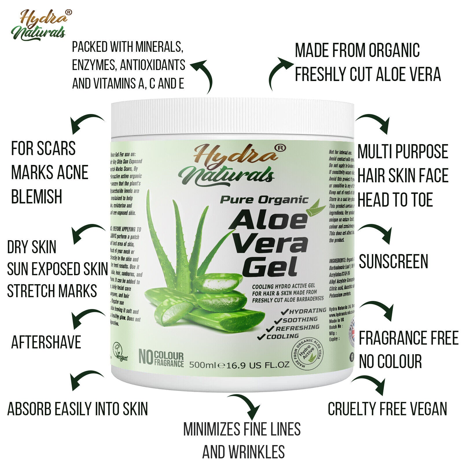 Pure 99% Aloe Vera Gel for Skin Face Hair Body All-Purpose Soothing Refreshing