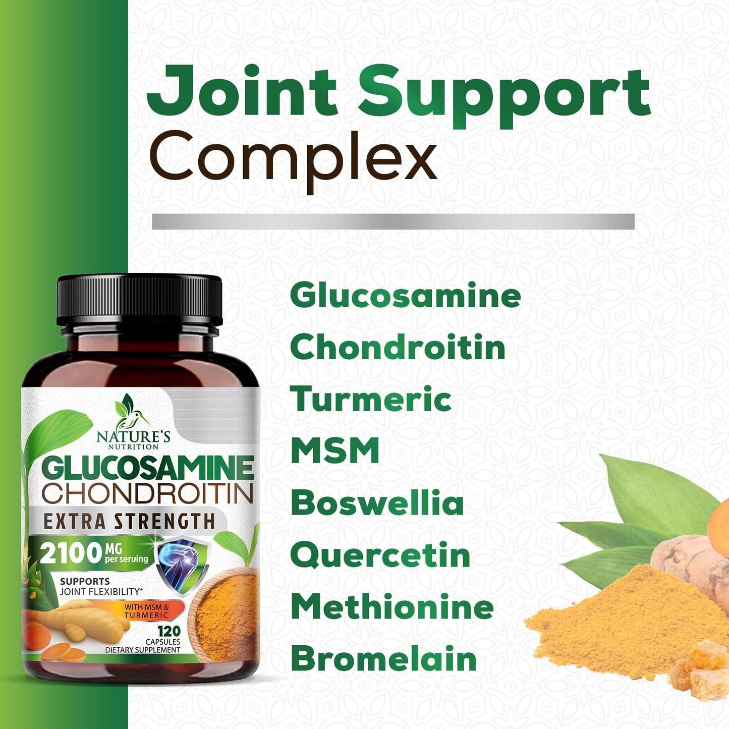 Glucosamine Chondroitin Turmeric MSM Triple Strength Joint Support 2100Mg