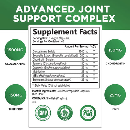 Glucosamine Chondroitin Turmeric MSM Triple Strength Joint Support 2100Mg