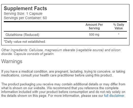 Jarrow Reduced Glutathione 500 MG 60 CAPS