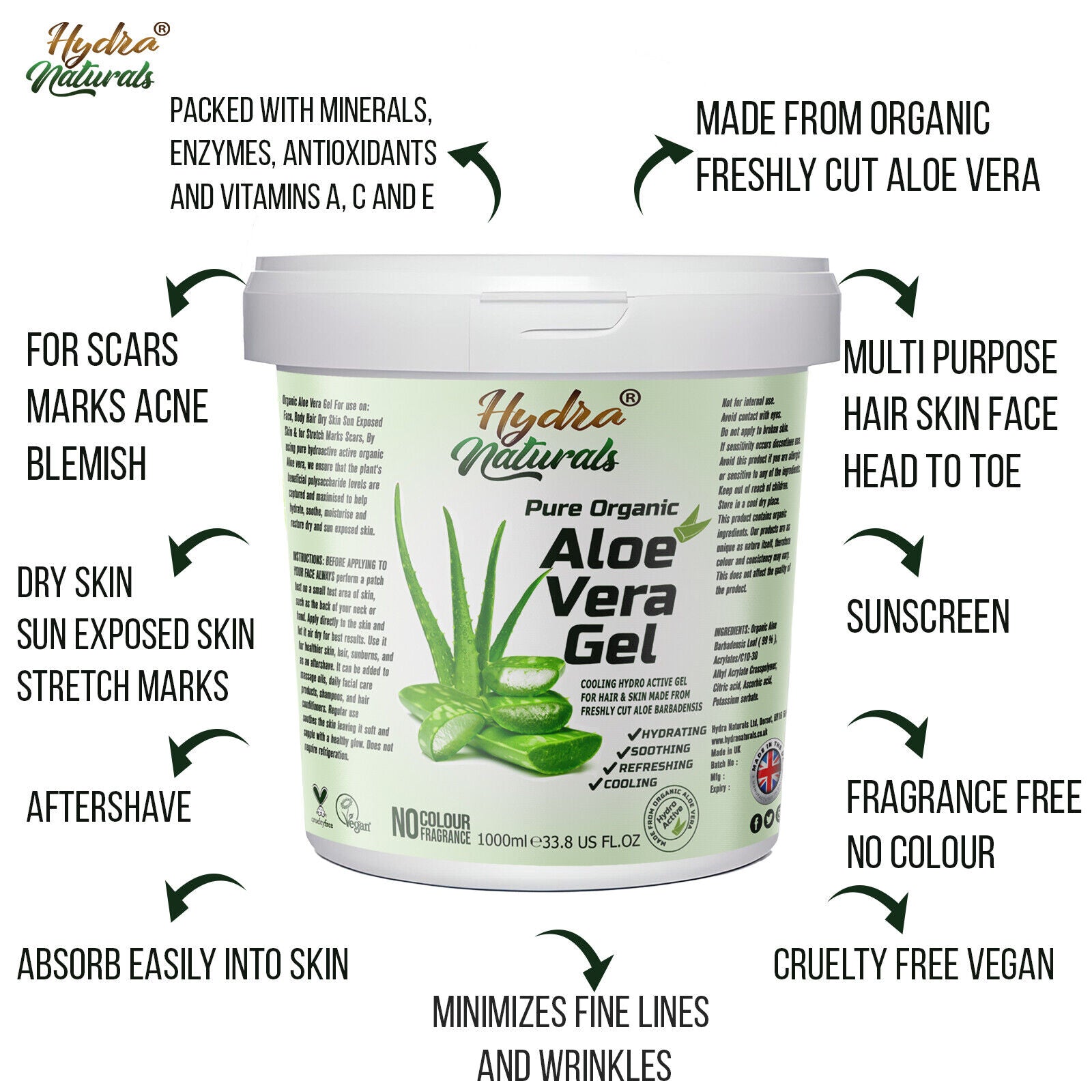 Pure 99% Aloe Vera Gel for Skin Face Hair Body All-Purpose Soothing Refreshing