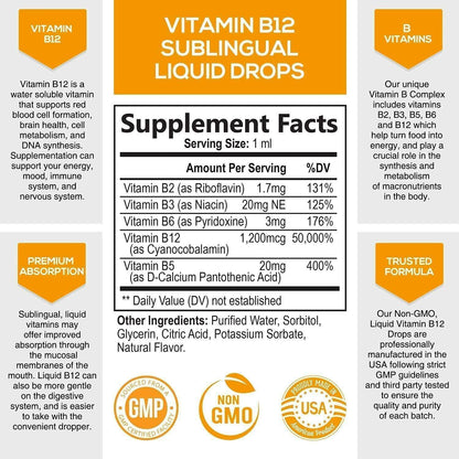 Vitamin B12 Sublingual Liquid Drops (Natural Energy Booster )