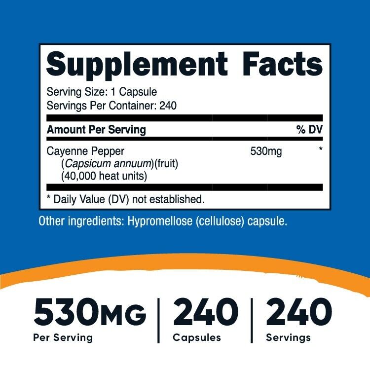 Cayenne Pepper 530Mg, 240 Capsules - Gluten Free, Non-Gmo